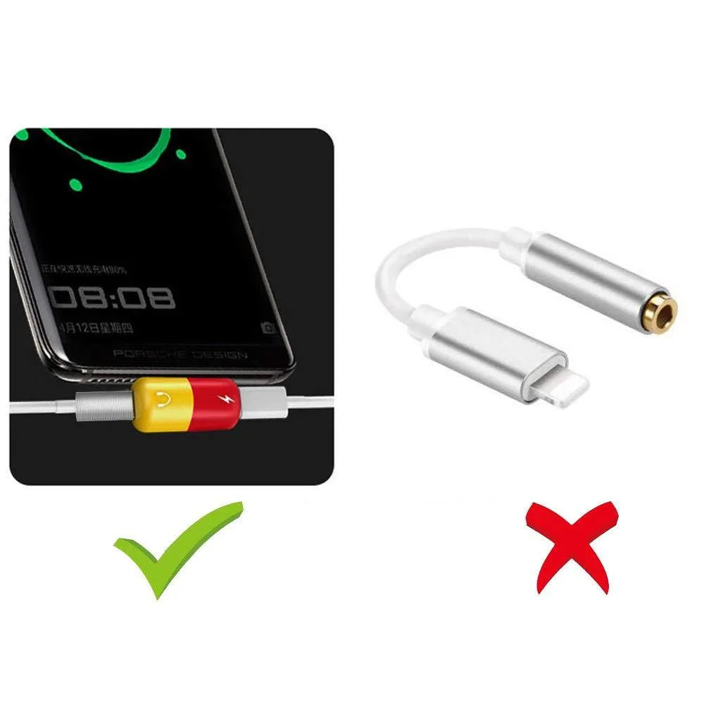 Blue and yellow 2-in-1 charging and audio adapter for Huawei and Honor phones, showing 30mm by 12mm size.