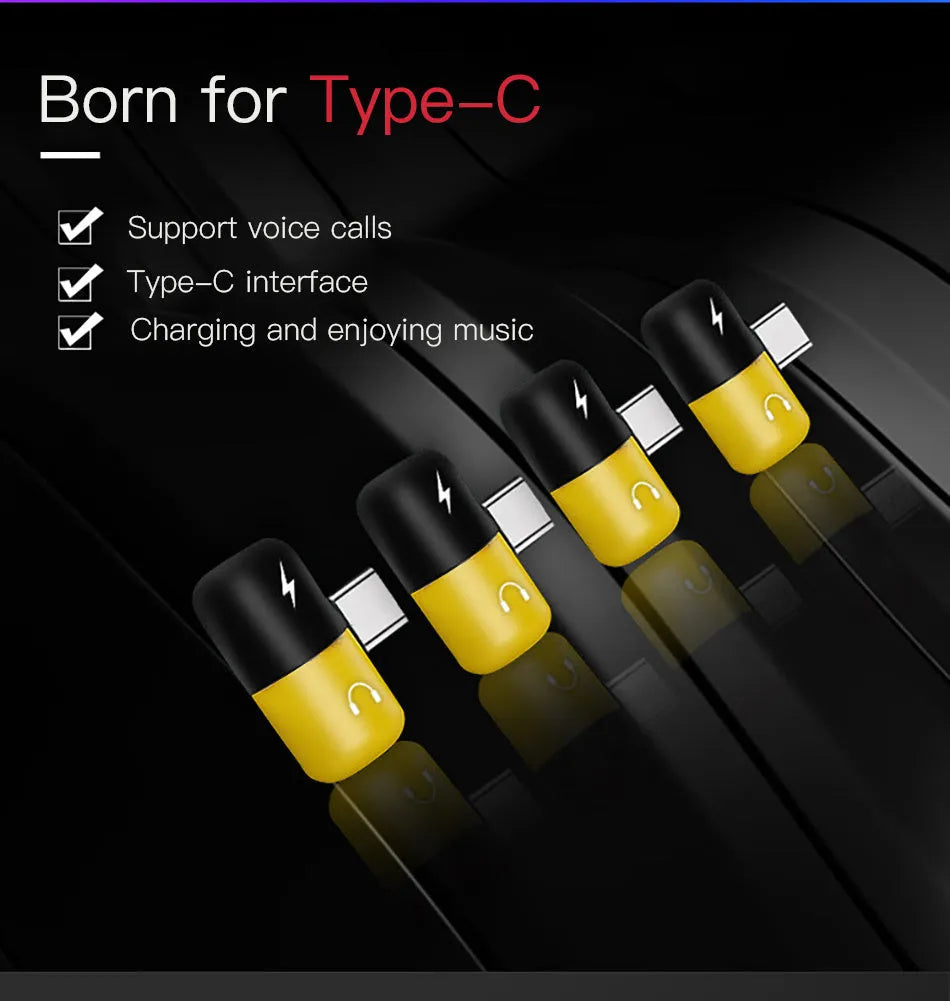 Blue and yellow 2-in-1 charging and audio adapter for Huawei and Honor phones, showing 30mm by 12mm size.