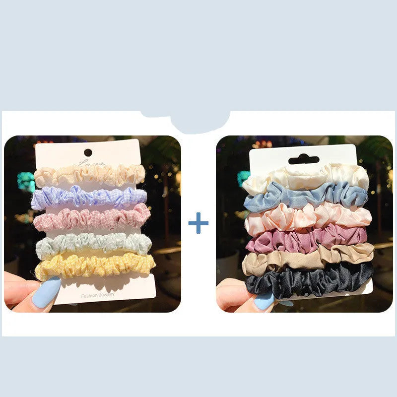 Children's hair accessories set showing small intestine rings and large intestine ropes in autumn colours