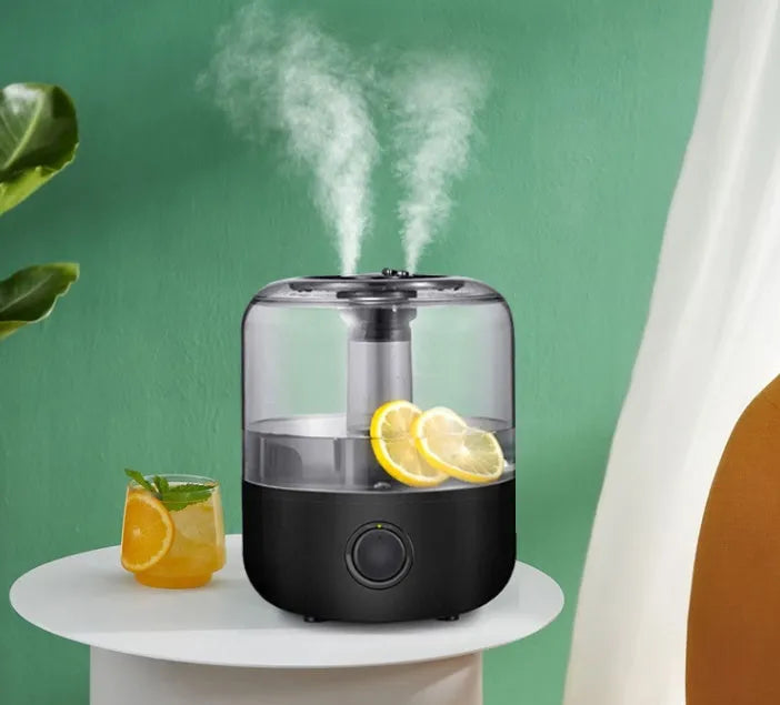 Black and white 3-litre humidifier with mechanical controls measuring 183x183x233mm