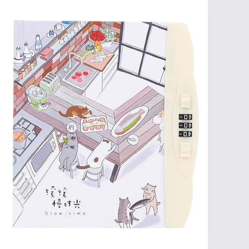 Children's lockable diary notebook with colourful cartoon cover, wire-o binding, and a small padlock.