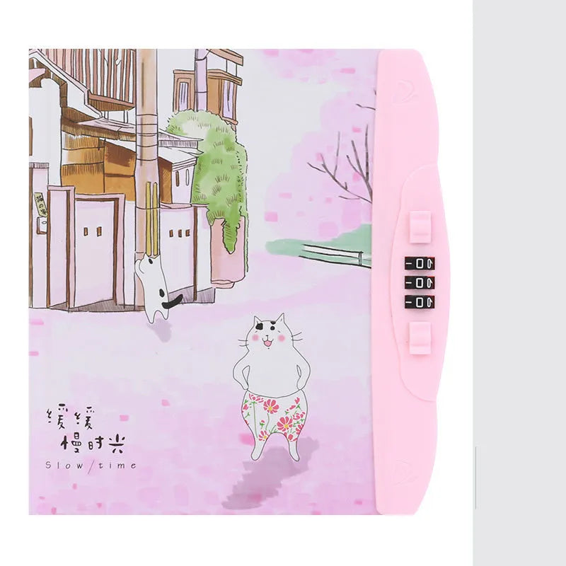 Children's lockable diary notebook with colourful cartoon cover, wire-o binding, and a small padlock.