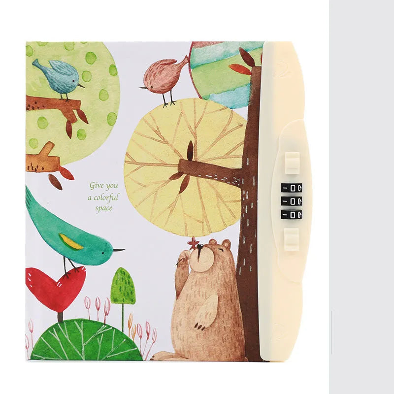 Children's lockable diary notebook with colourful cartoon cover, wire-o binding, and a small padlock.
