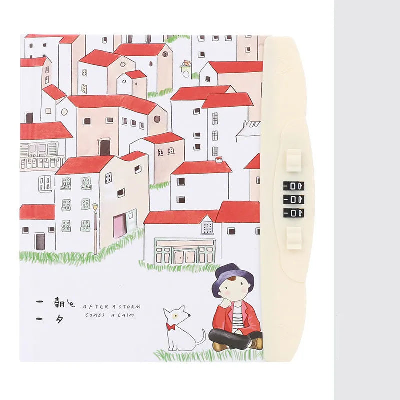 Children's lockable diary notebook with colourful cartoon cover, wire-o binding, and a small padlock.