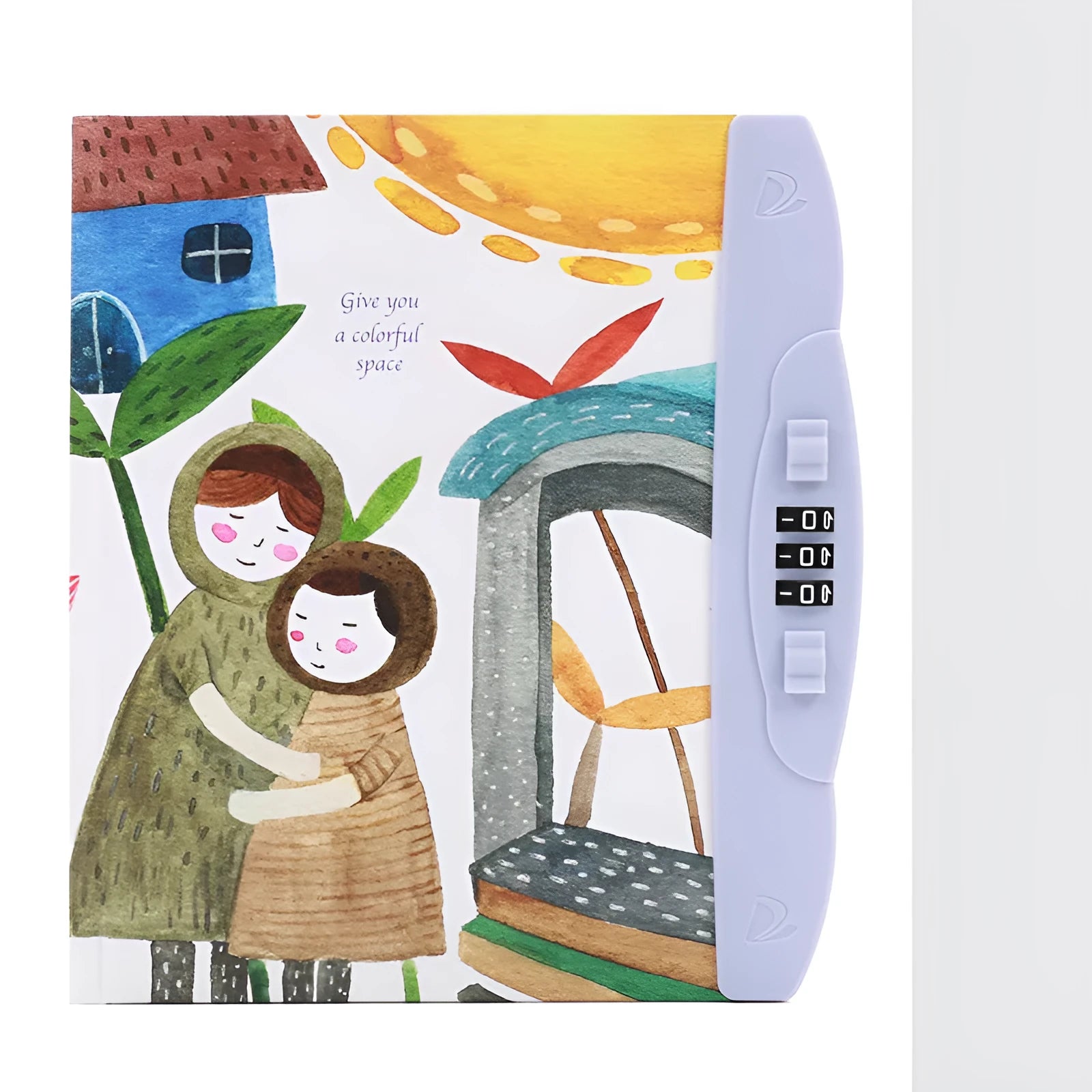 Children's lockable diary notebook with colourful cartoon cover, wire-o binding, and a small padlock.