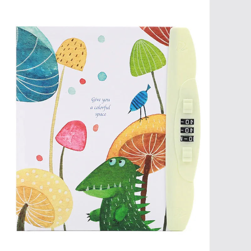 Children's lockable diary notebook with colourful cartoon cover, wire-o binding, and a small padlock.