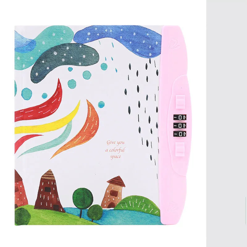 Children's lockable diary notebook with colourful cartoon cover, wire-o binding, and a small padlock.