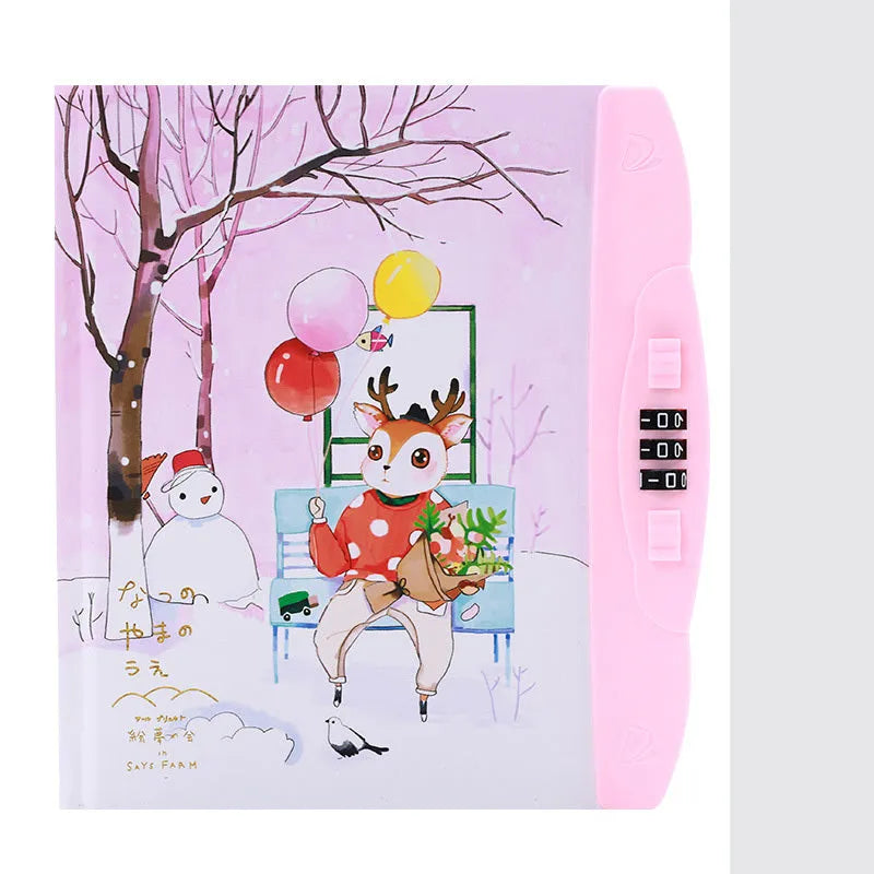 Children's lockable diary notebook with colourful cartoon cover, wire-o binding, and a small padlock.