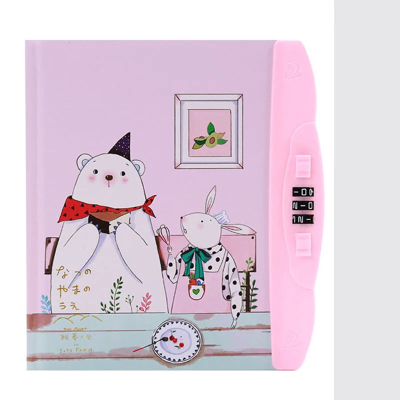 Children's lockable diary notebook with colourful cartoon cover, wire-o binding, and a small padlock.