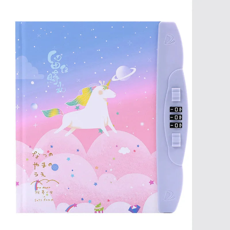Children's lockable diary notebook with colourful cartoon cover, wire-o binding, and a small padlock.
