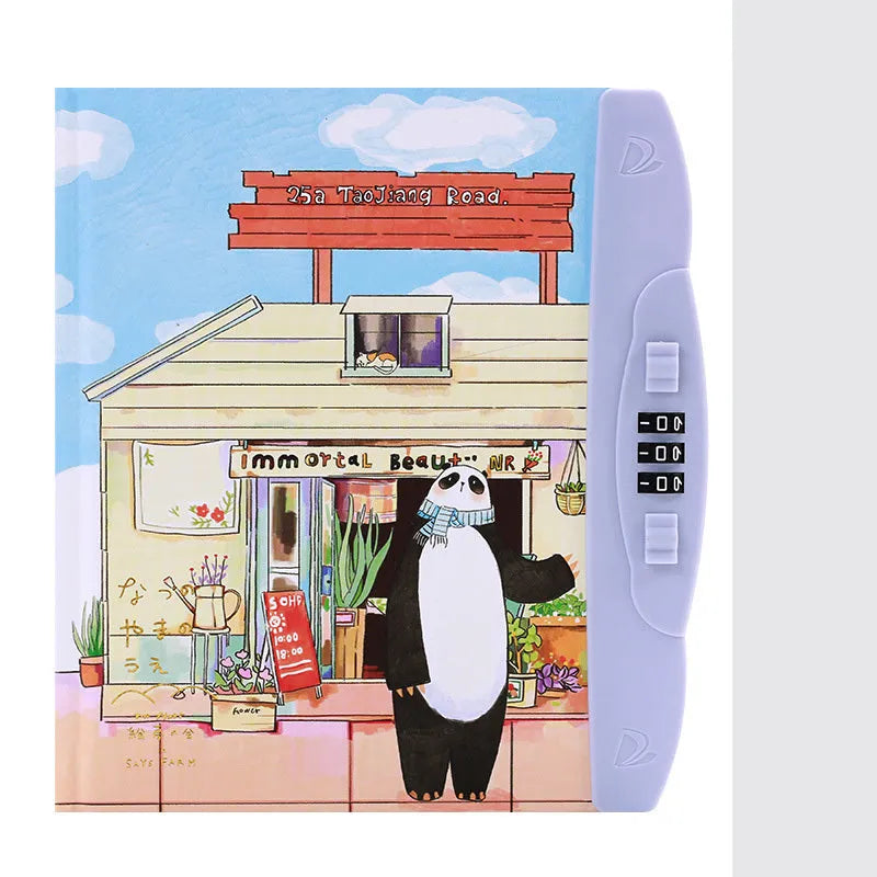 Children's lockable diary notebook with colourful cartoon cover, wire-o binding, and a small padlock.