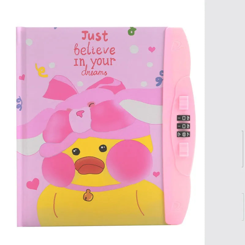 Children's lockable diary notebook with colourful cartoon cover, wire-o binding, and a small padlock.