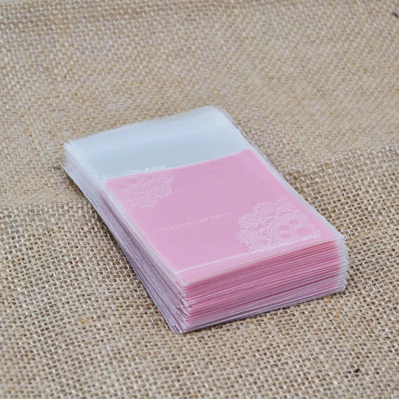 Pink self-adhesive plastic bags for handmade soap packaging in 100 pack