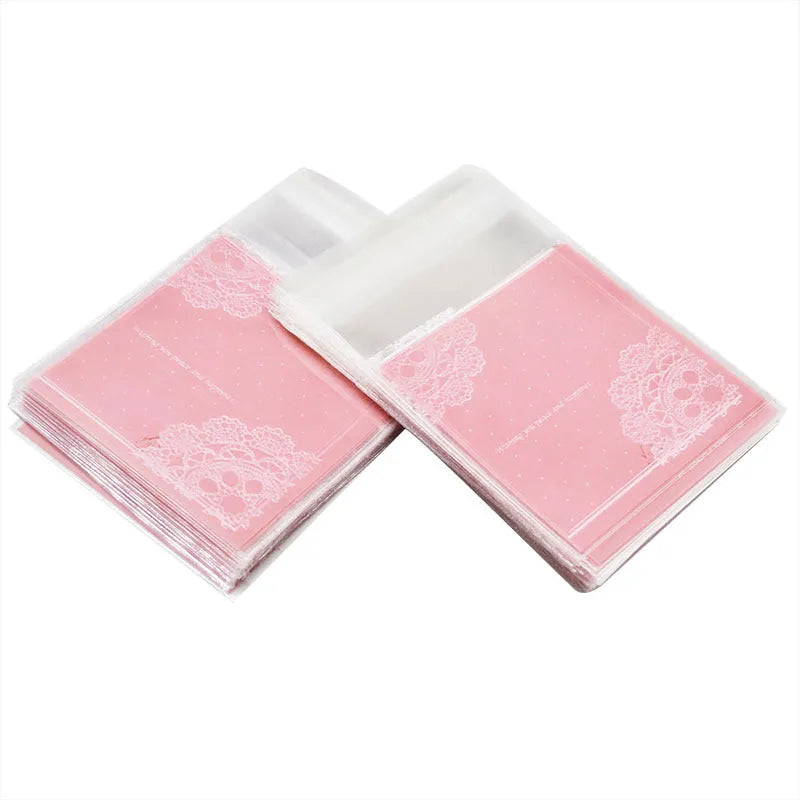 Pink self-adhesive plastic bags for handmade soap packaging in 100 pack