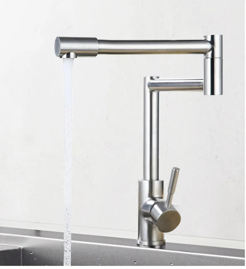 Silver stainless steel duplex mixing tap with 360-degree rotating design and lift-type handles
