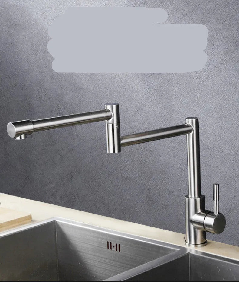 Silver stainless steel duplex mixing tap with 360-degree rotating design and lift-type handles