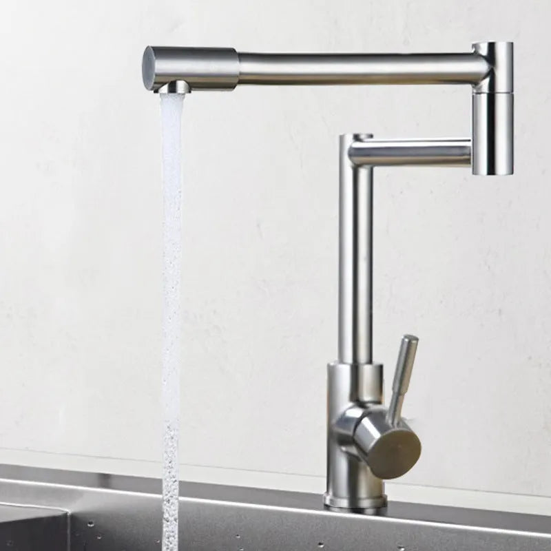 Silver stainless steel duplex mixing tap with 360-degree rotating design and lift-type handles