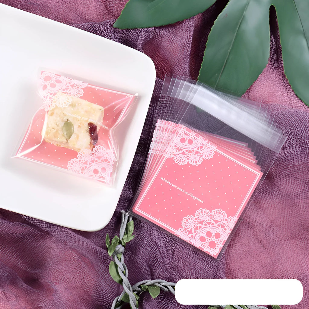 Pink self-adhesive plastic bags for handmade soap packaging in 100 pack