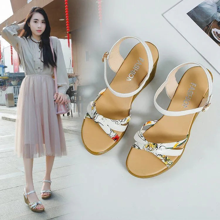 Women's pink wedge sandals with fish mouth design and thick heel