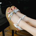Women's pink wedge sandals with fish mouth design and thick heel