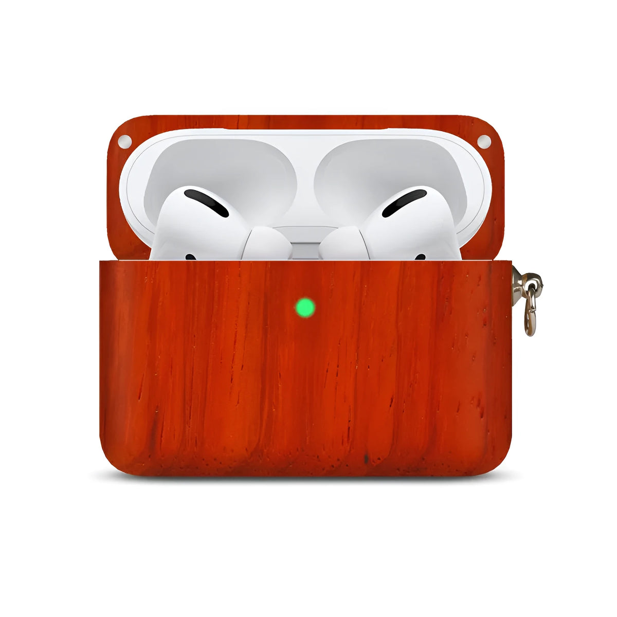 LZL W1-1 Bluetooth wireless earphones with a log-shaped solid wood hard shell protective case, compatible with Apple iPhone.