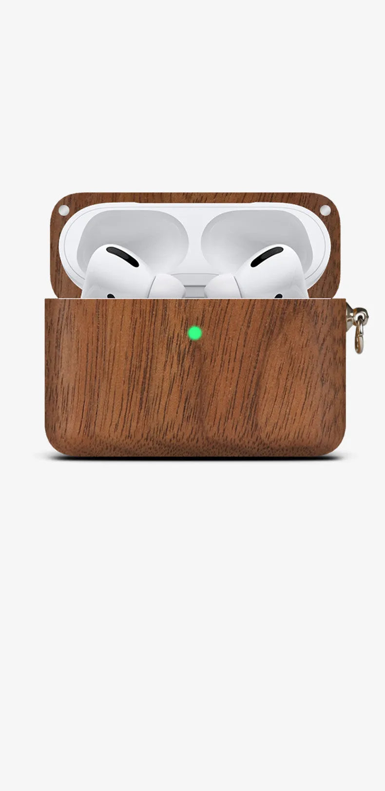 LZL W1-1 Bluetooth wireless earphones with a log-shaped solid wood hard shell protective case, compatible with Apple iPhone.