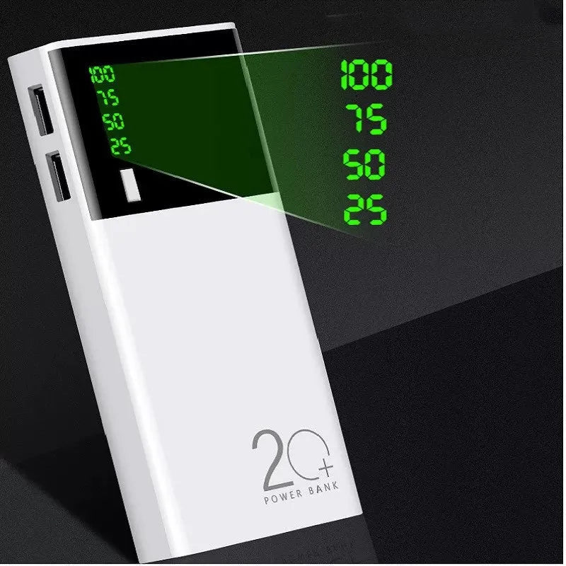 Black Rice brand 20000mAh portable power bank with charging cable.