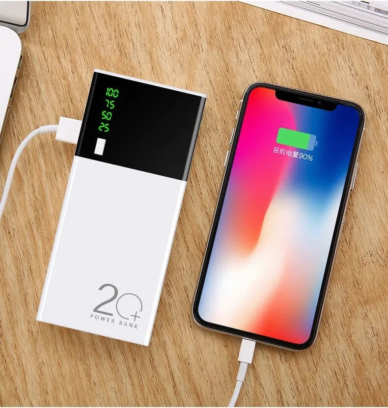 Black Rice brand 20000mAh portable power bank with charging cable.
