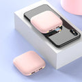 Mini power bank measuring 82x82x27mm with LED flashlight and 20000mAh capacity