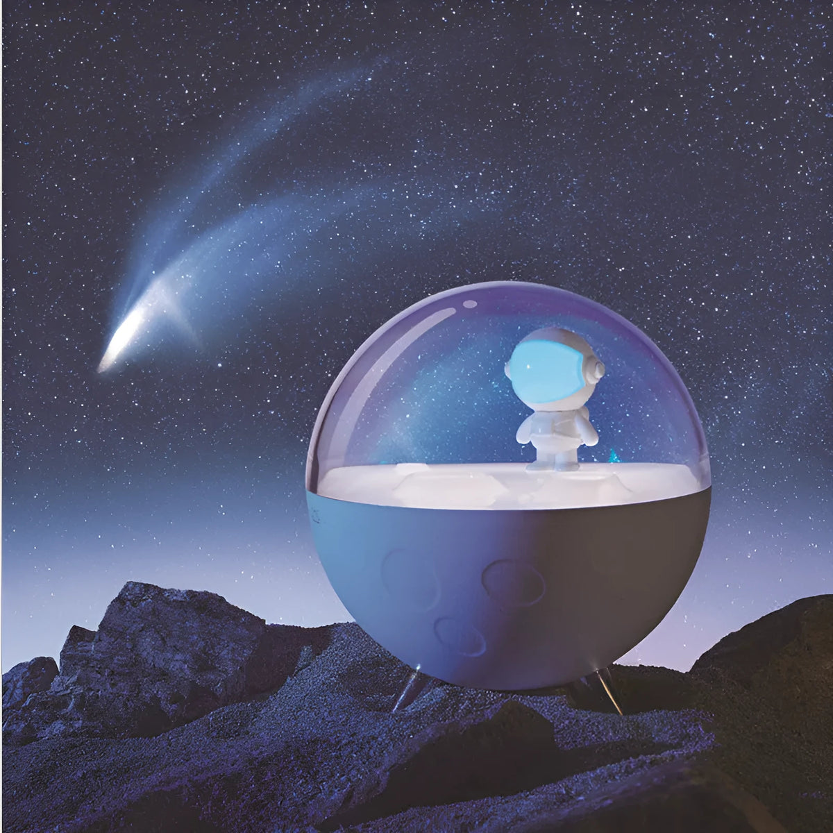 USB-powered cartoon LED night light with modern design showing white or blue light options