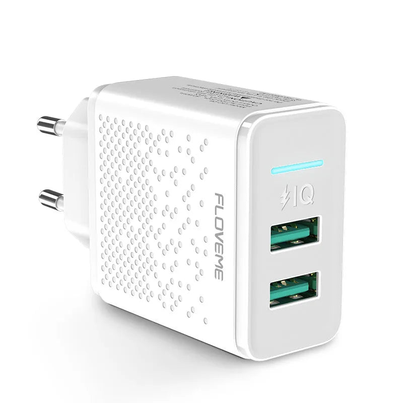Black dual port USB charger with EU plug for UK wall sockets