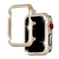 Silver metal diamond protective case compatible with Apple Watch showing electroplated finish and precise cutouts