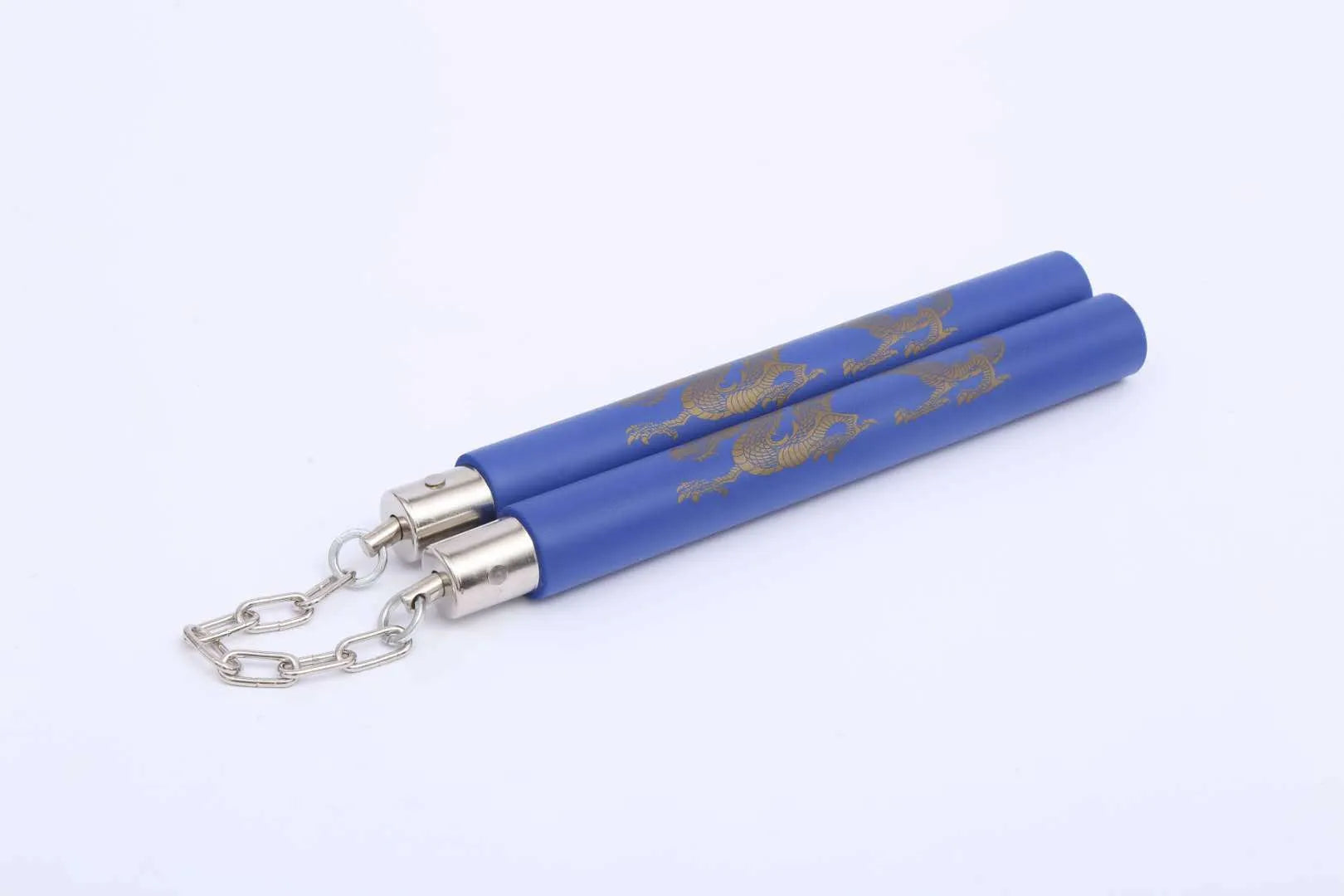 Red sponge nunchakus showing EVA foam wrapped sticks connected by iron chain