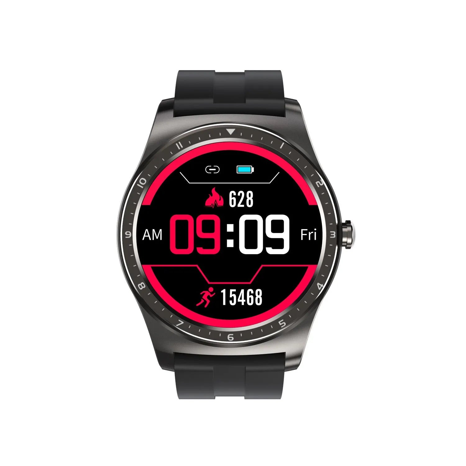 Full circle touch screen smart watch with heart rate and blood pressure monitoring in black, green or red