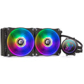 Kirin 240 CPU water-cooled radiator with ARGB fan showing colourful lighting effects