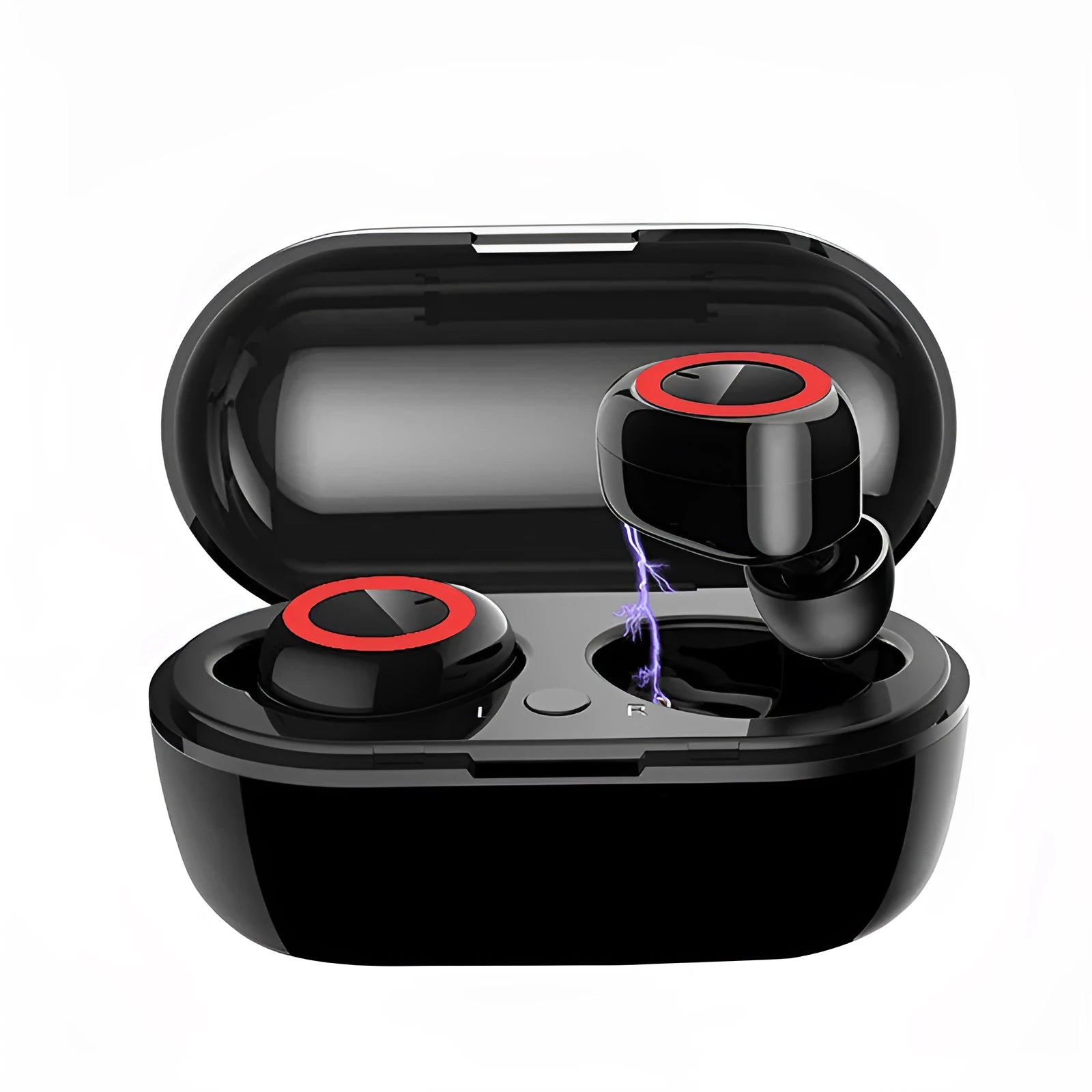 TWS wireless Bluetooth headset with black and white colour options showing earplug design