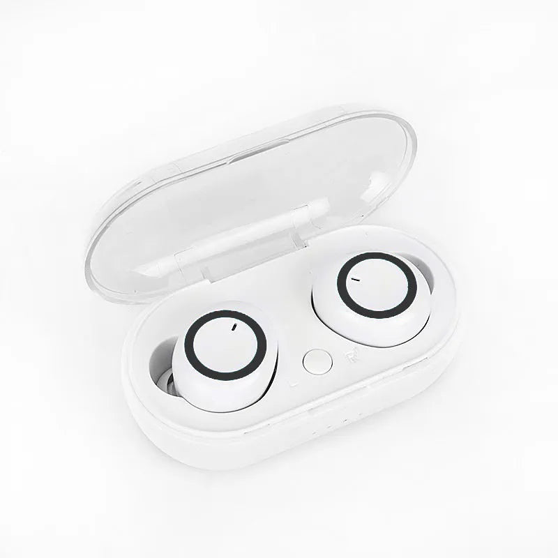 TWS wireless Bluetooth headset with black and white colour options showing earplug design