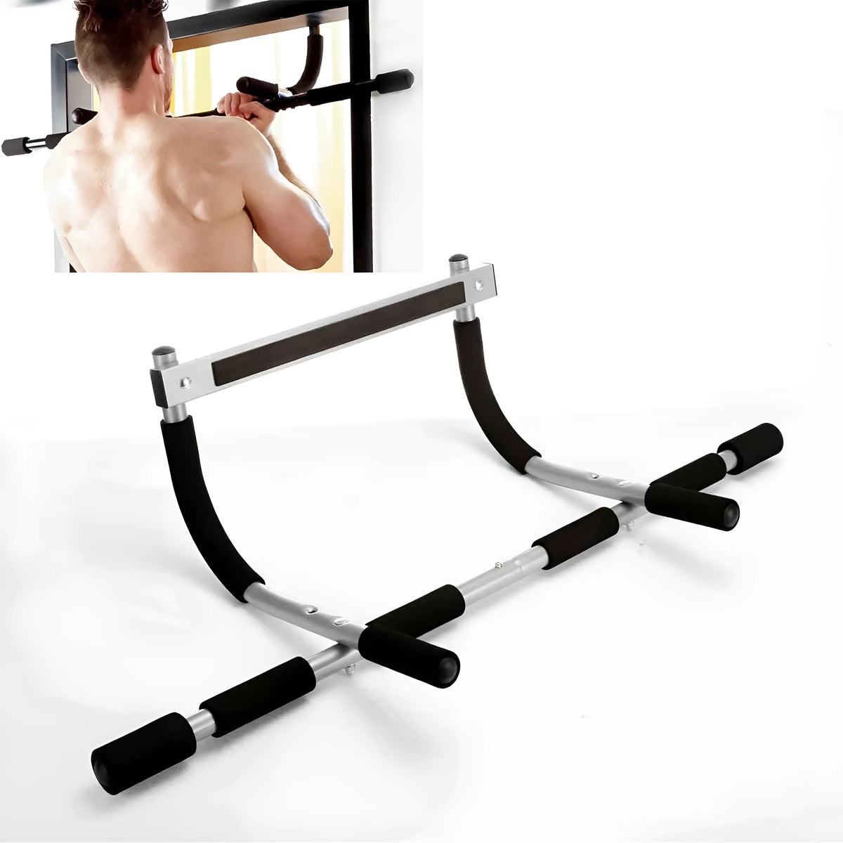 Black steel pipe pull-up bar with tension bar for indoor fitness training