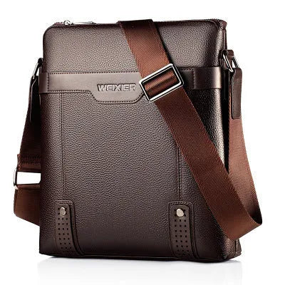 Medium black PU leather men's shoulder bag with single strap and zipper closure