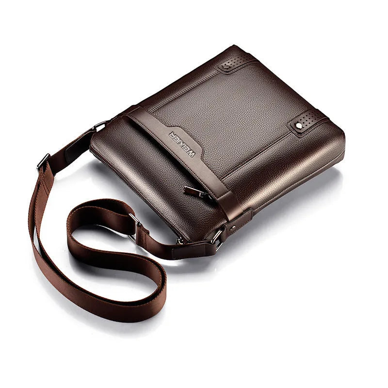 Medium black PU leather men's shoulder bag with single strap and zipper closure