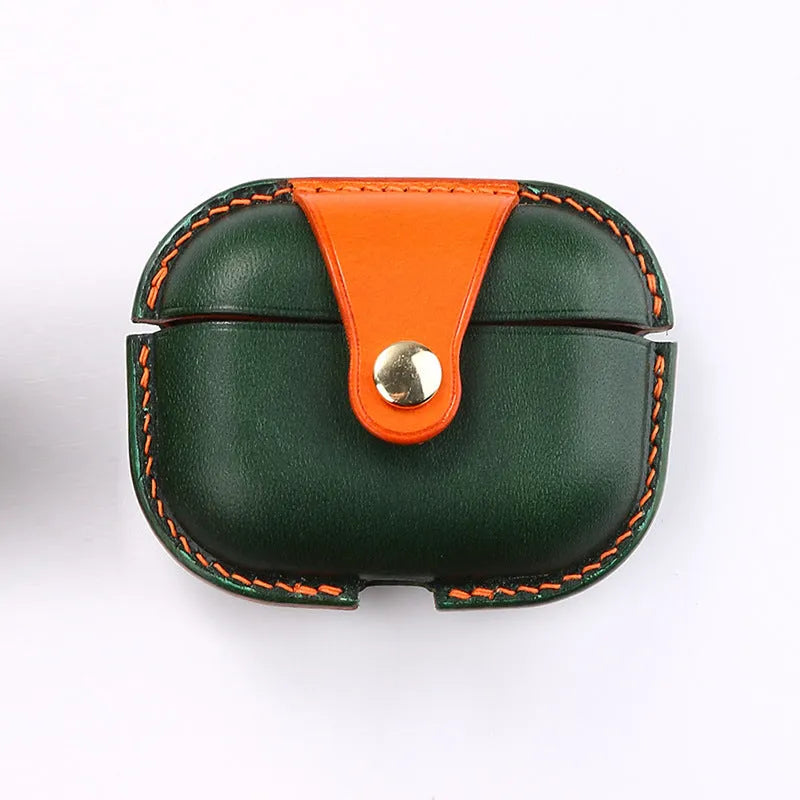 Leather earphone case for AirPods Pro, 120mm x 22mm x 2.2mm, in White, Brown, Blue Orange, Green Orange or Orange Blue