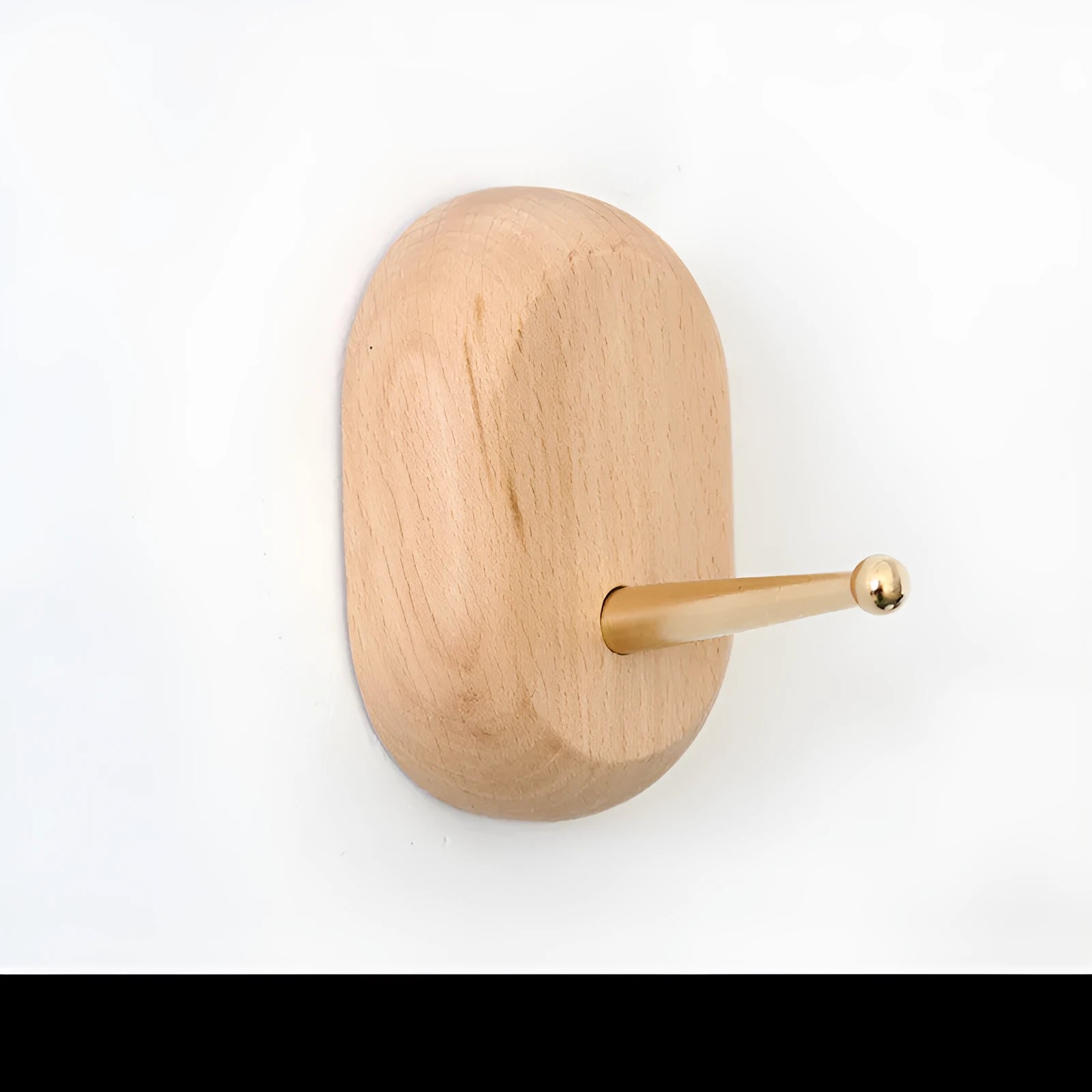 Natural beech wood adhesive wall hook with brass fitting in five minimalist shapes