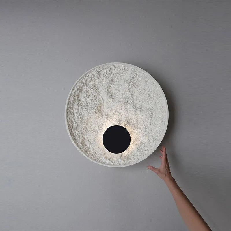 White modern iron wall lamp in 30cm or 50cm diameter size.