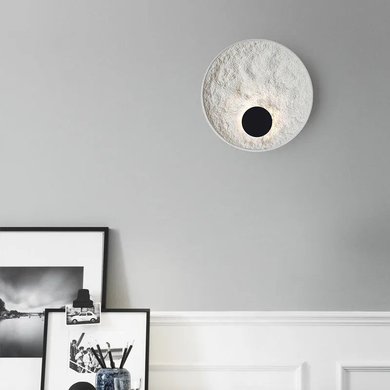White modern iron wall lamp in 30cm or 50cm diameter size.