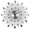 Large silver round metal wall clock with European style design showing 33cm diameter