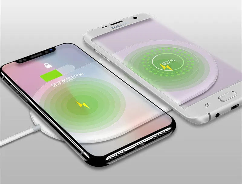 White dual-pad wireless charging station for two mobile phones
