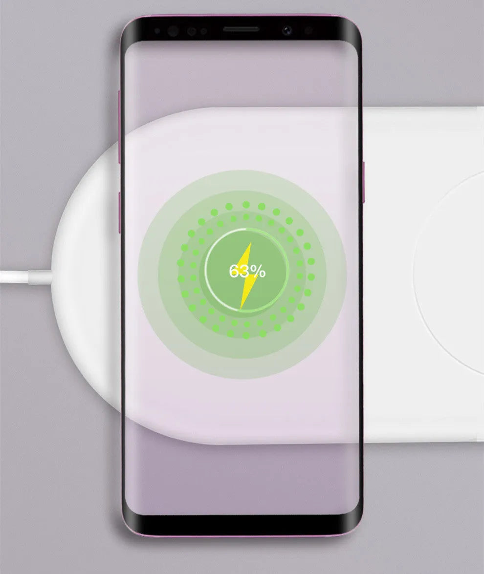White dual-pad wireless charging station for two mobile phones