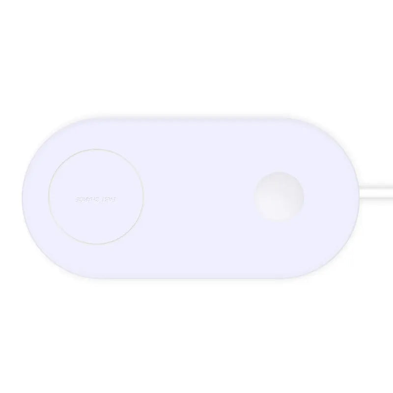 White dual-pad wireless charging station for two mobile phones