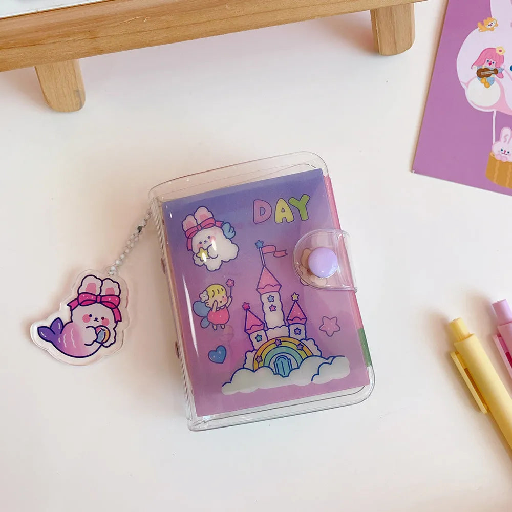 Hand ledger loose leaf refill with four cute girl heart designs: love bear, candy bear, star bunny, rainbow castle.