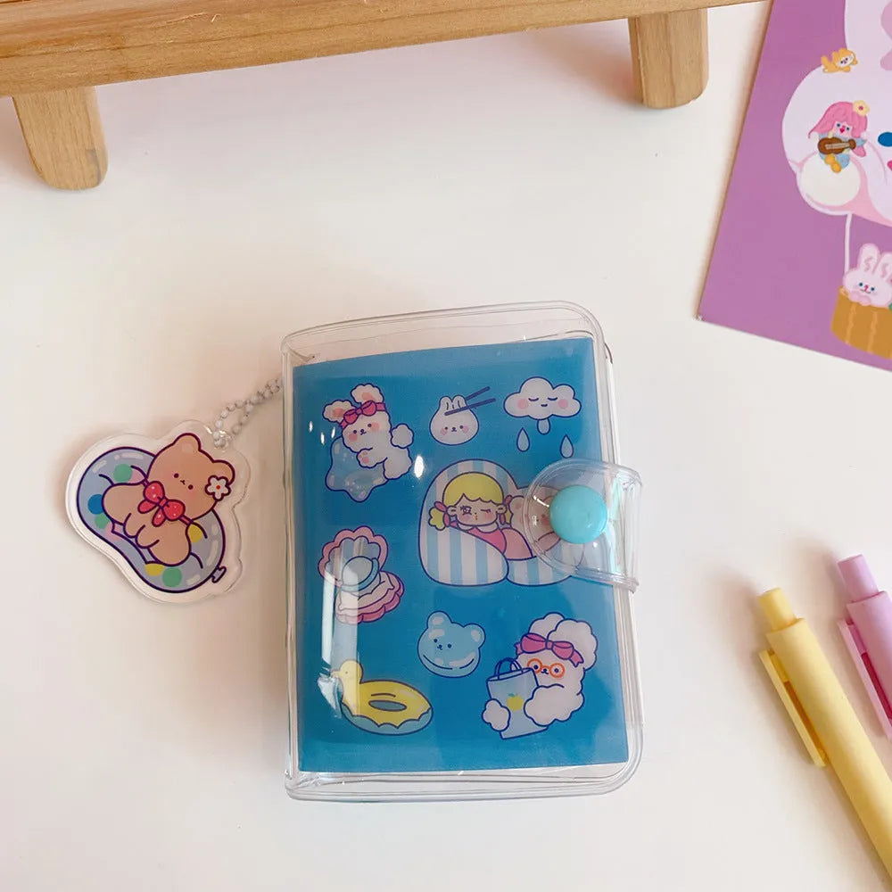 Hand ledger loose leaf refill with four cute girl heart designs: love bear, candy bear, star bunny, rainbow castle.
